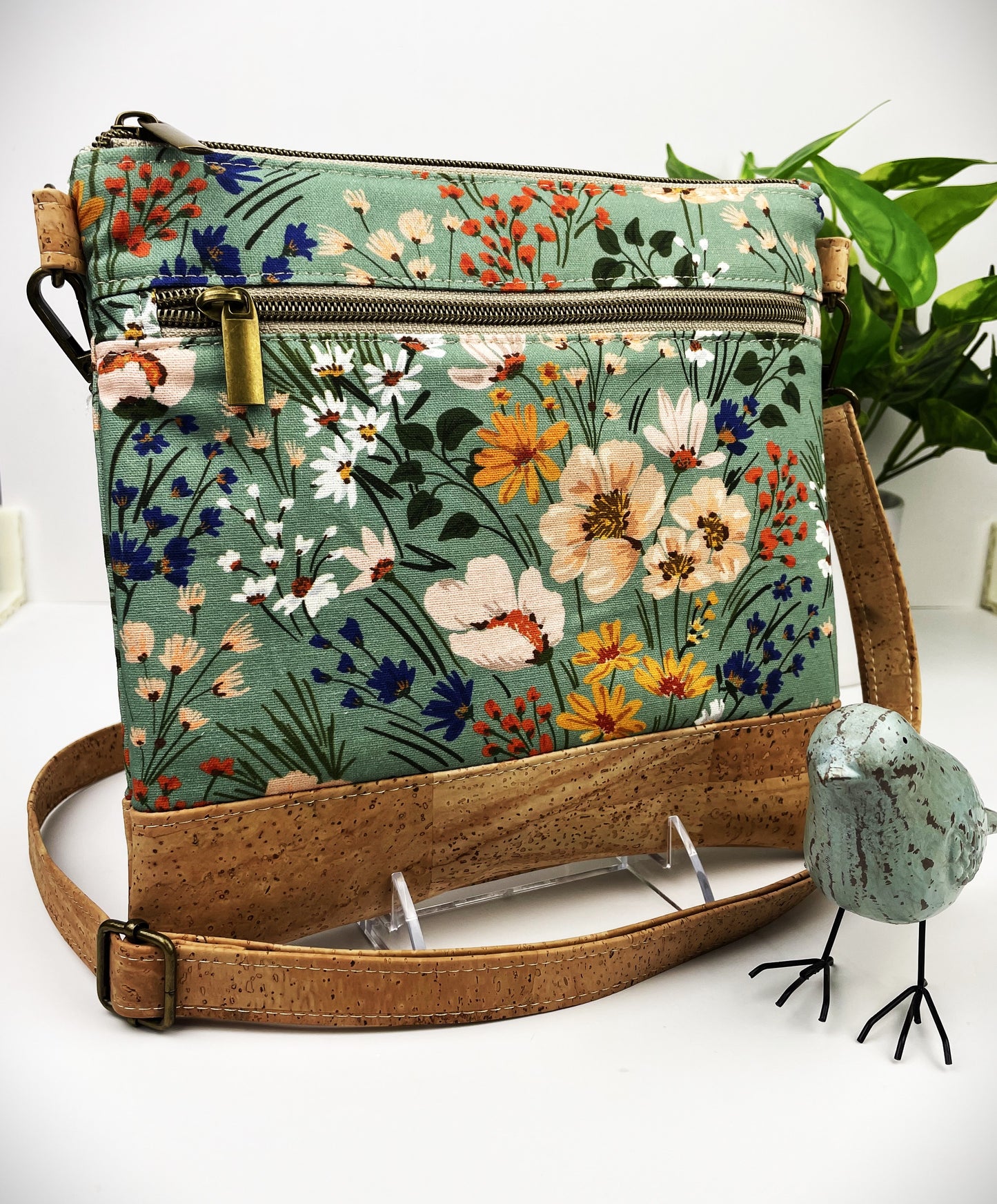 Slim Crossbody Bag - Wildflower Sage & Cork