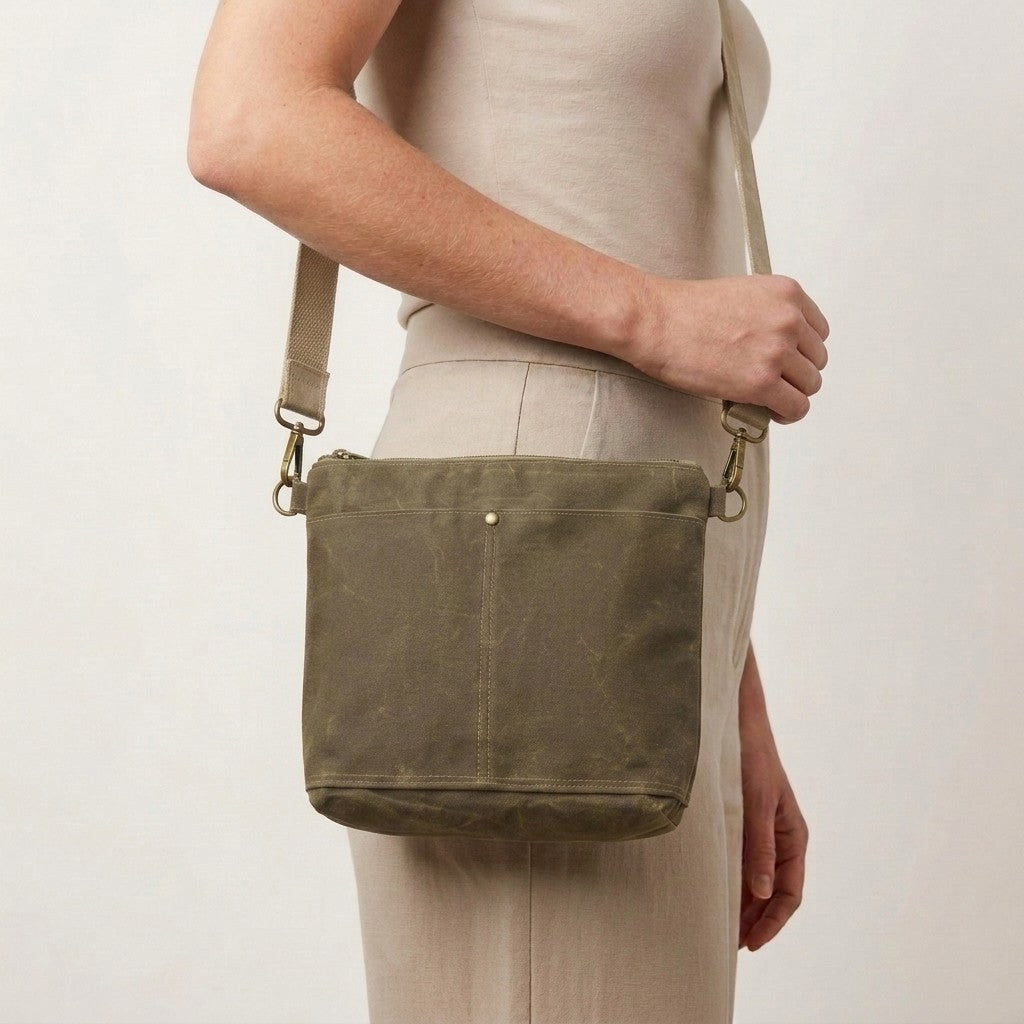 Olive Green Waxed Canvas Crossbody