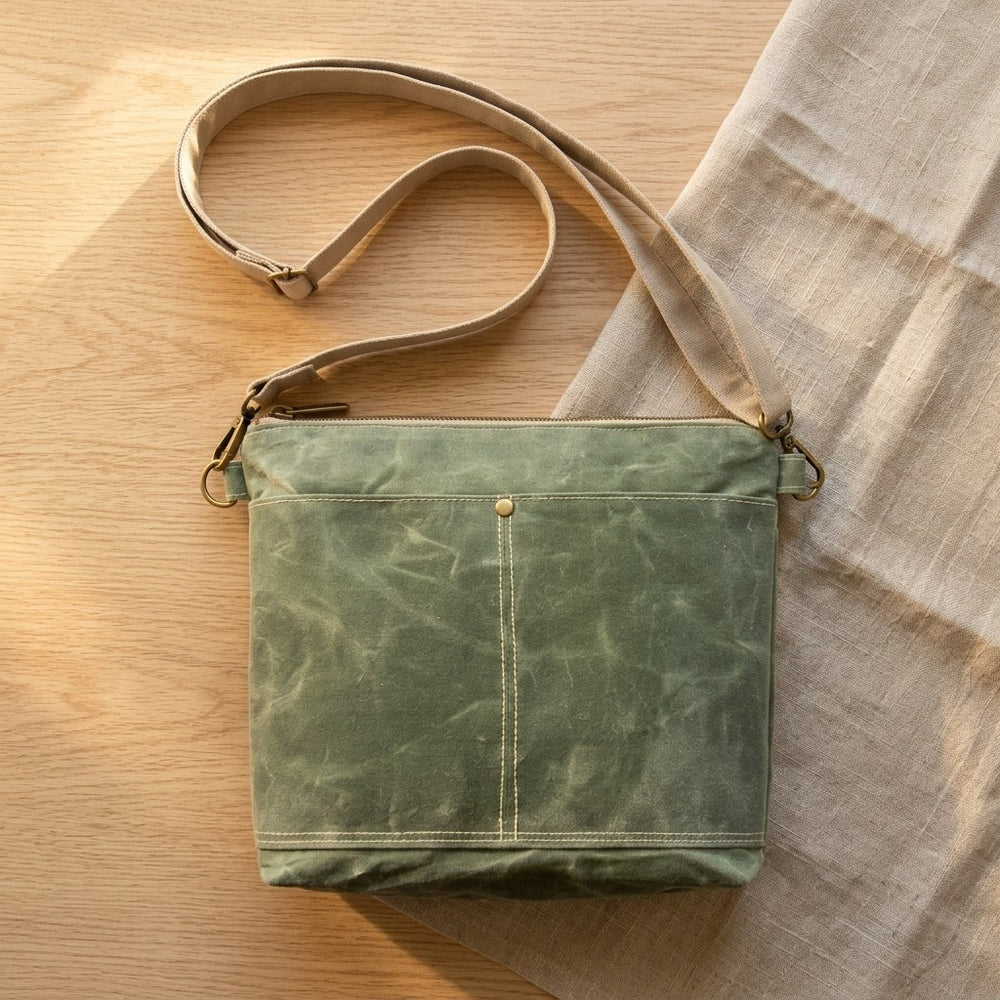 Sage Green Waxed Canvas Crossbody