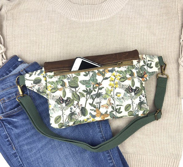 Haralson Hip Bag - Butterfly Garden (Brown flap)