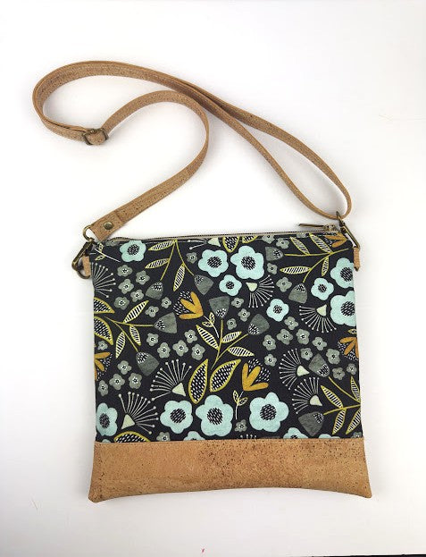 Slim Crossbody - Black and Blue Floral / Cork