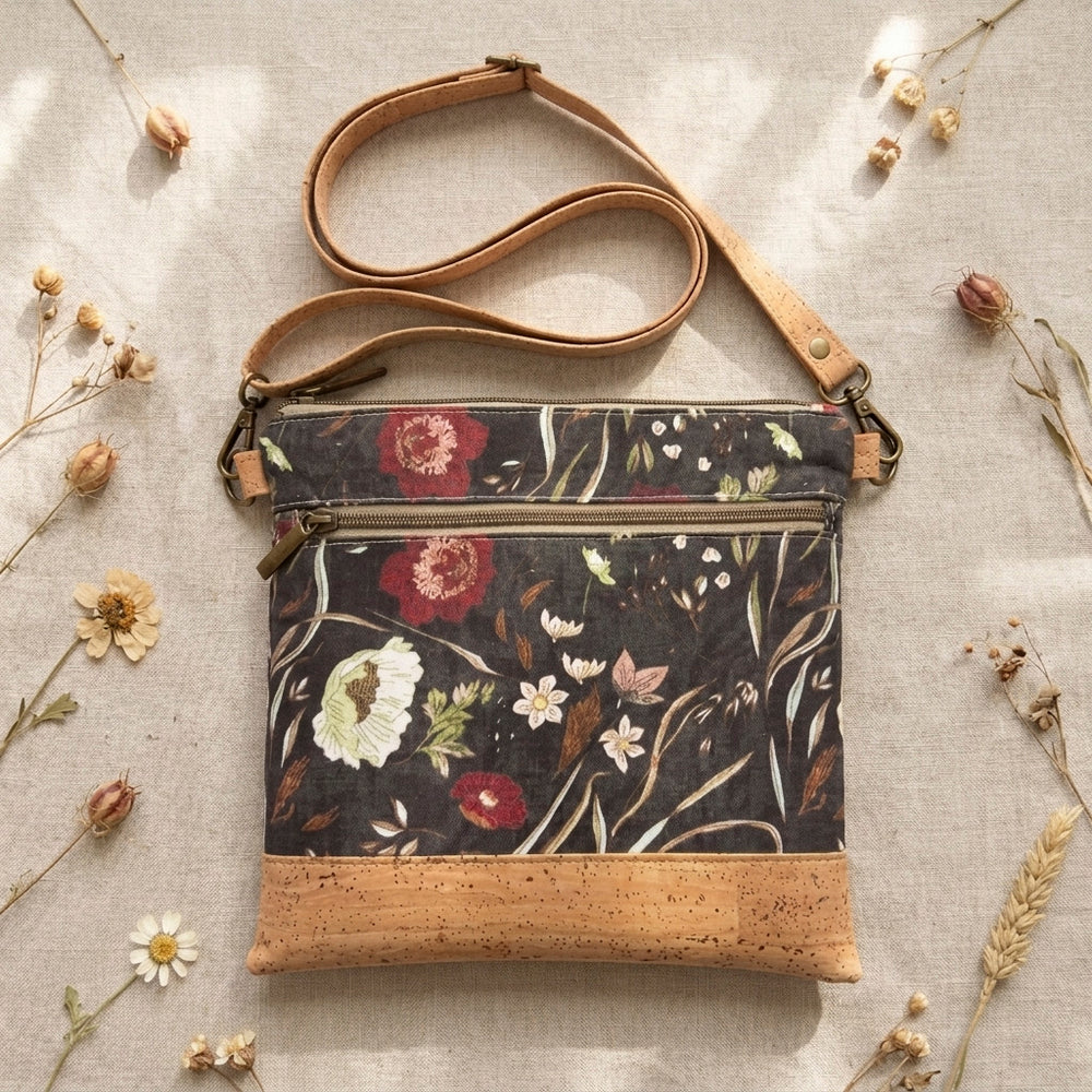 Slim Crossbody - Red, white, black floral