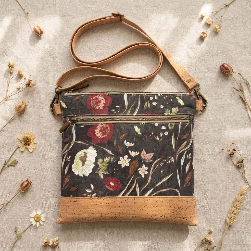 Slim Crossbody - Red, white, black floral