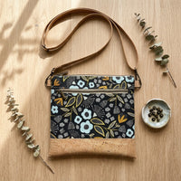 Slim Crossbody - Black and Blue Floral / Cork