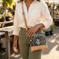 Slim Crossbody - Black and Blue Floral / Cork