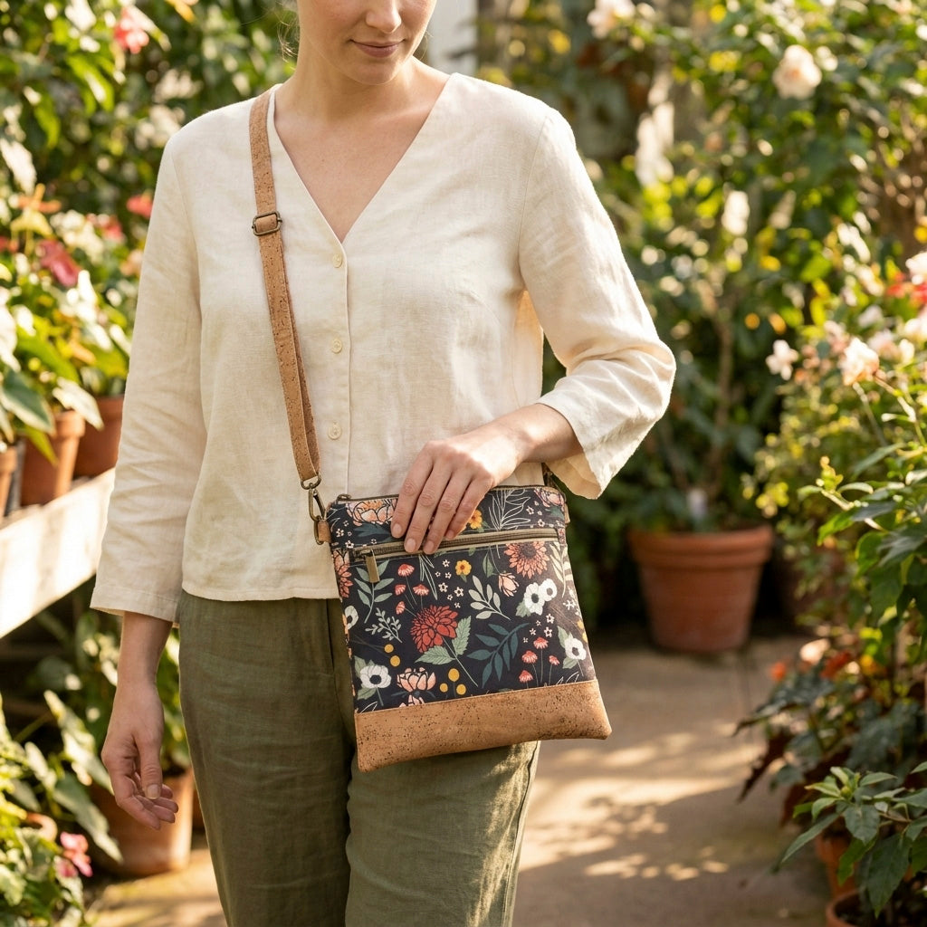Slim Crossbody - Boho Floral and Cork