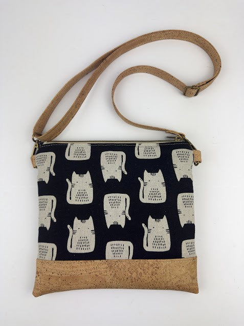 Slim Crossbody - White Cat on Black