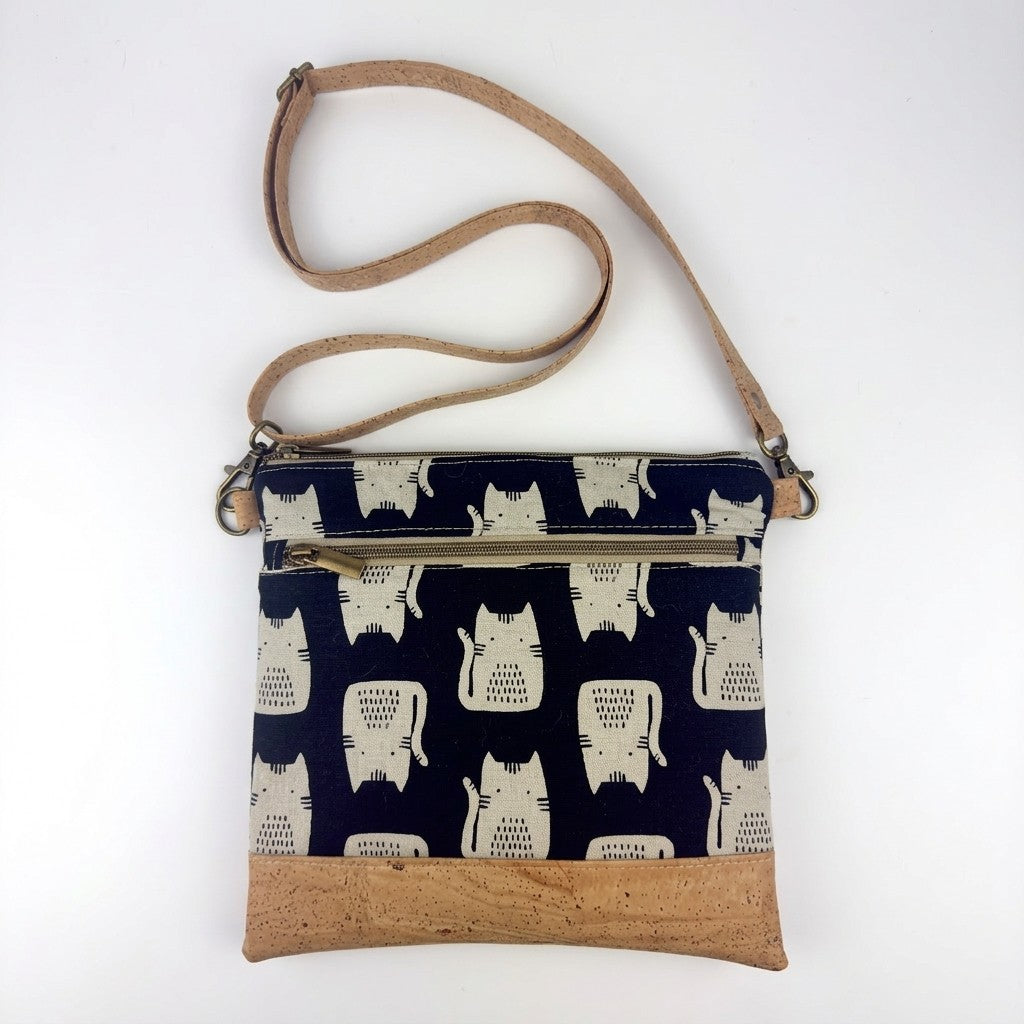Slim Crossbody - White Cat on Black