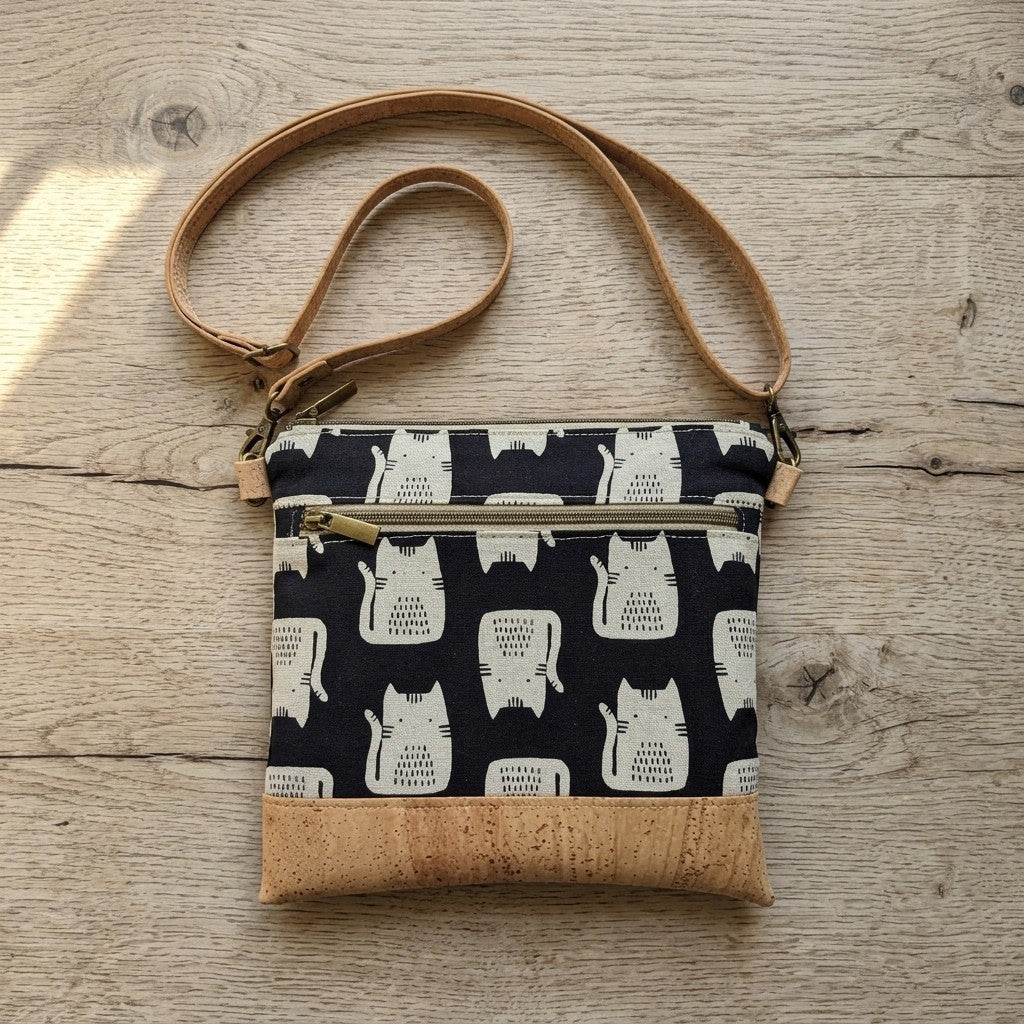 Slim Crossbody - White Cat on Black