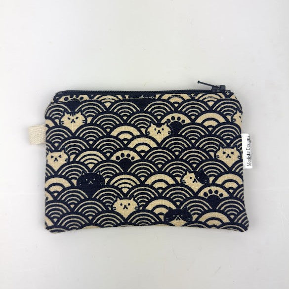 Japanese cat with waves fabric coin purse