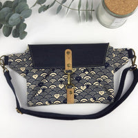 Navy blue cats with waves Haralson crossbody bag