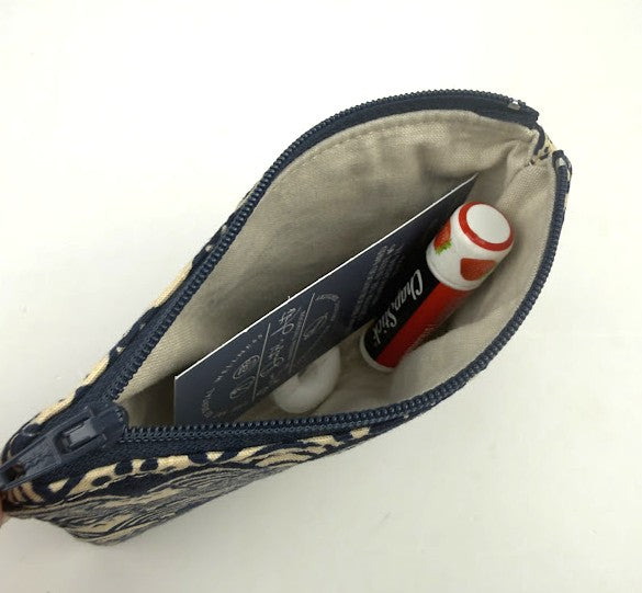 Fabric Zipper Pouch - Cats with waves / Navy