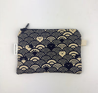 Fabric Zipper Pouch - Cats with waves / Navy