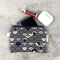 Fabric Zipper Pouch - Cats with waves / Navy