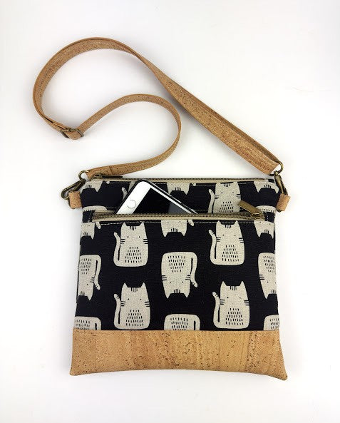 Slim Crossbody - White Cat on Black