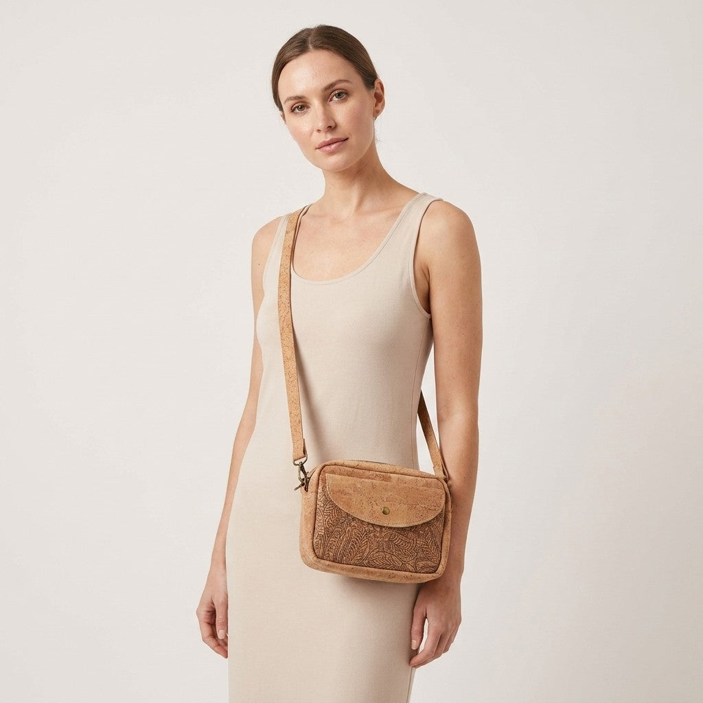 Blossom Embossed Cork Crossbody Bag