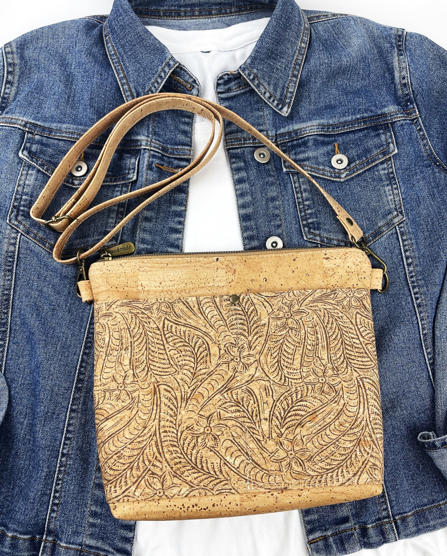 Alison Cork Crossbody Bag - Embossed Cork