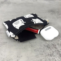 Fabric Zipper Pouch - White cats on black