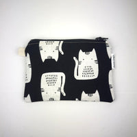 Fabric Zipper Pouch - White cats on black