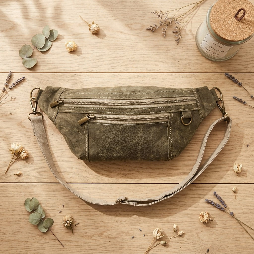 Waxed Canvas Sling Bag - Olive Green