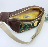 Waxed Canvas Sling Bag - Dark Brown, Yellow Lining