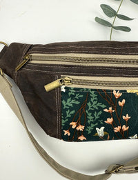 Waxed Canvas Sling Bag - Dark Brown, Yellow Lining