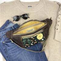 Waxed Canvas Sling Bag - Dark Brown, Yellow Lining