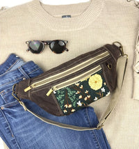 Waxed Canvas Sling Bag - Dark Brown, Yellow Lining