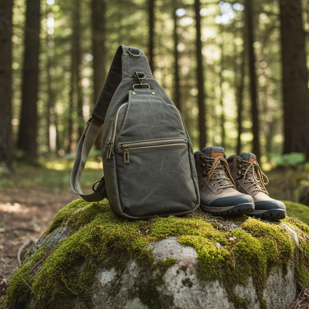 Retro-Style Waxed Canvas Sling Bag - Olive