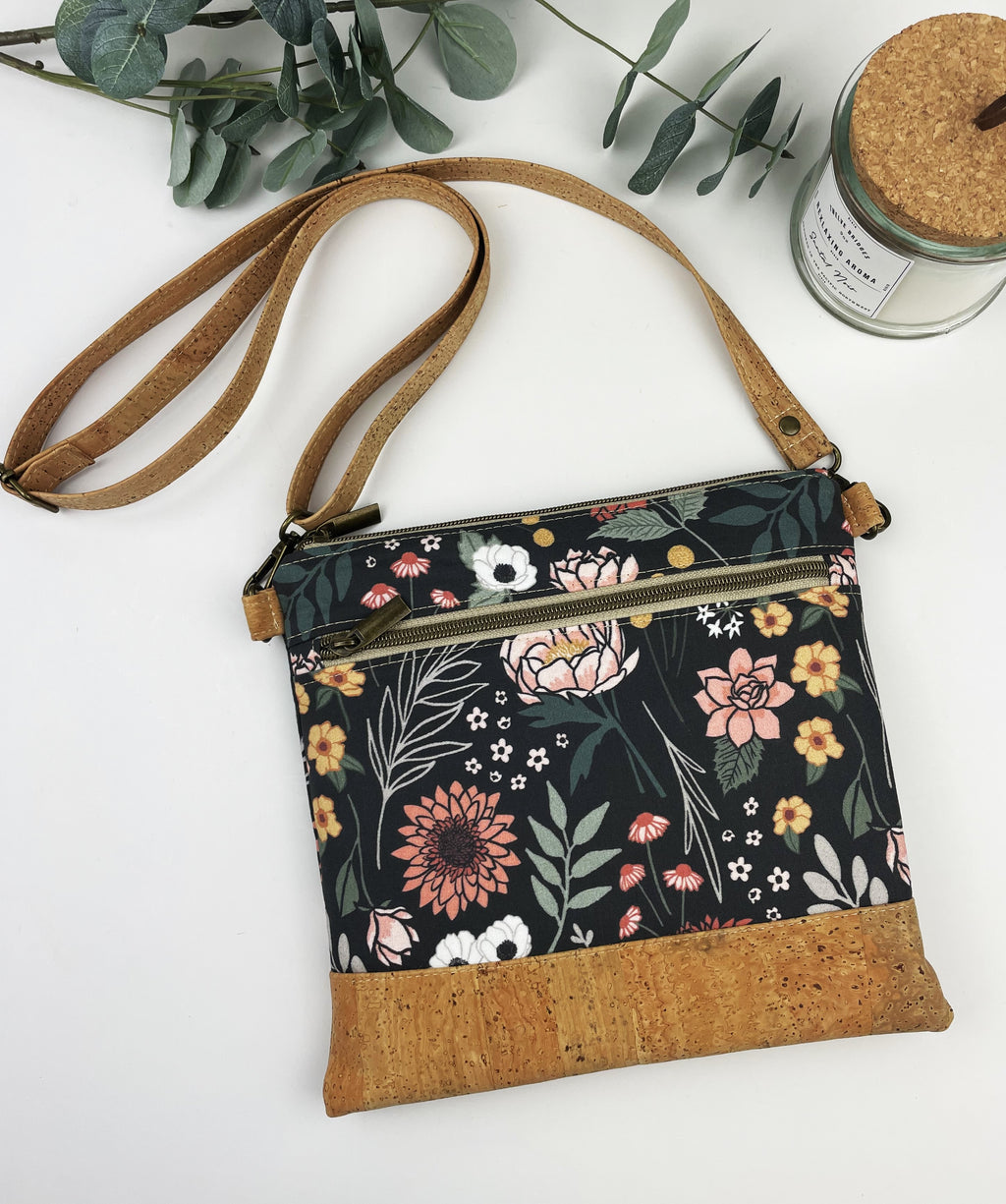 Slim Crossbody - Boho Floral and Cork