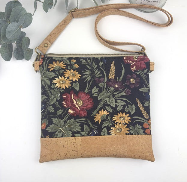 Slim Crossbody - Navy floral and cork