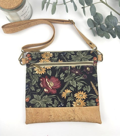 Slim Crossbody - Navy floral and cork