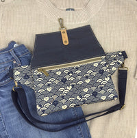 Haralson Hip Bag - Navy Blue Cats in Waves