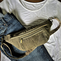 olive waxed canvas hip bag