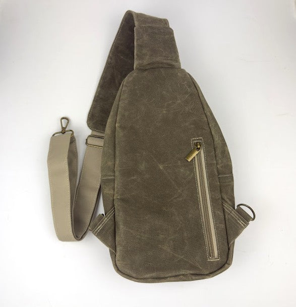 Retro-Style Waxed Canvas Sling Bag - Olive
