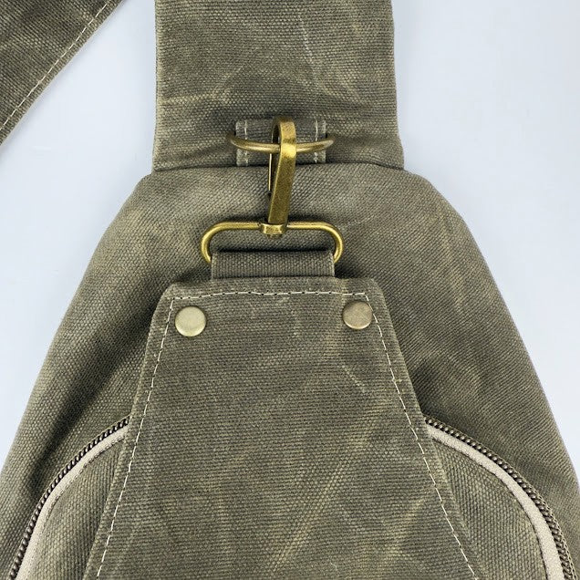 Retro-Style Waxed Canvas Sling Bag - Olive