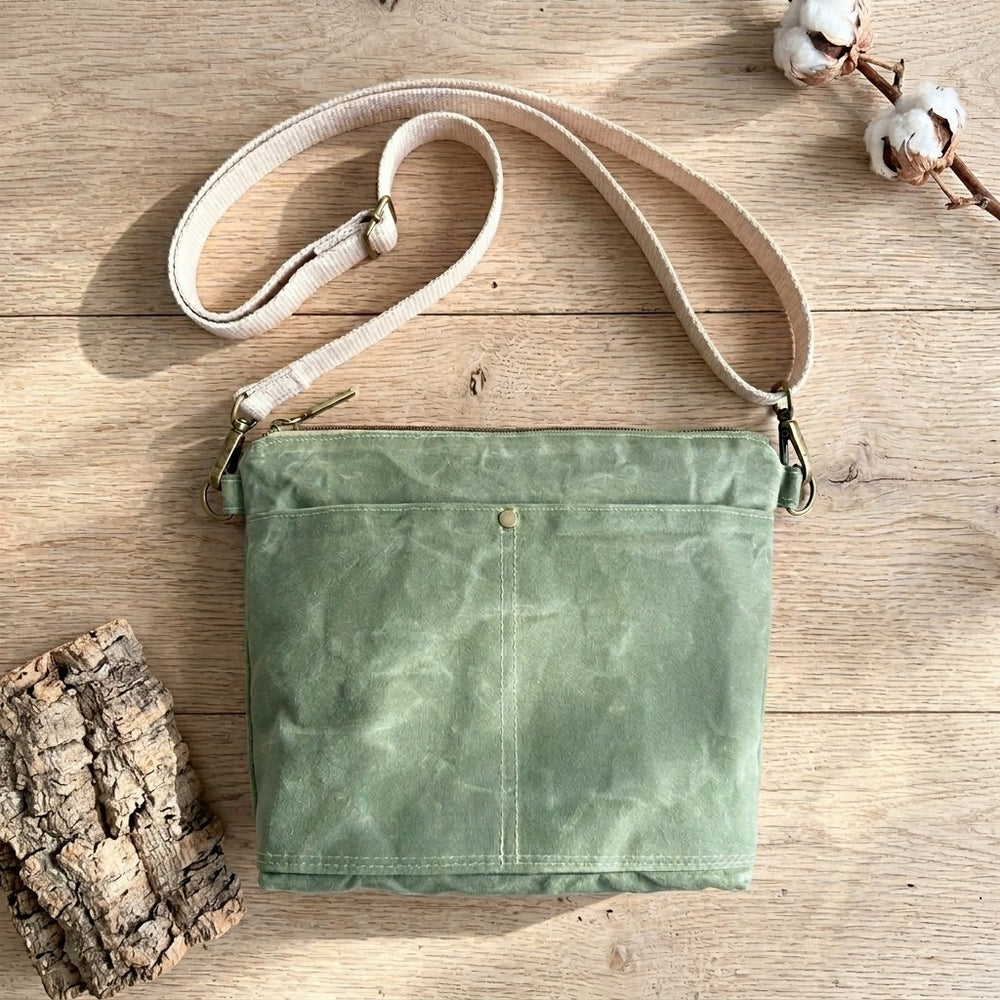 Sage Green Waxed Canvas Crossbody
