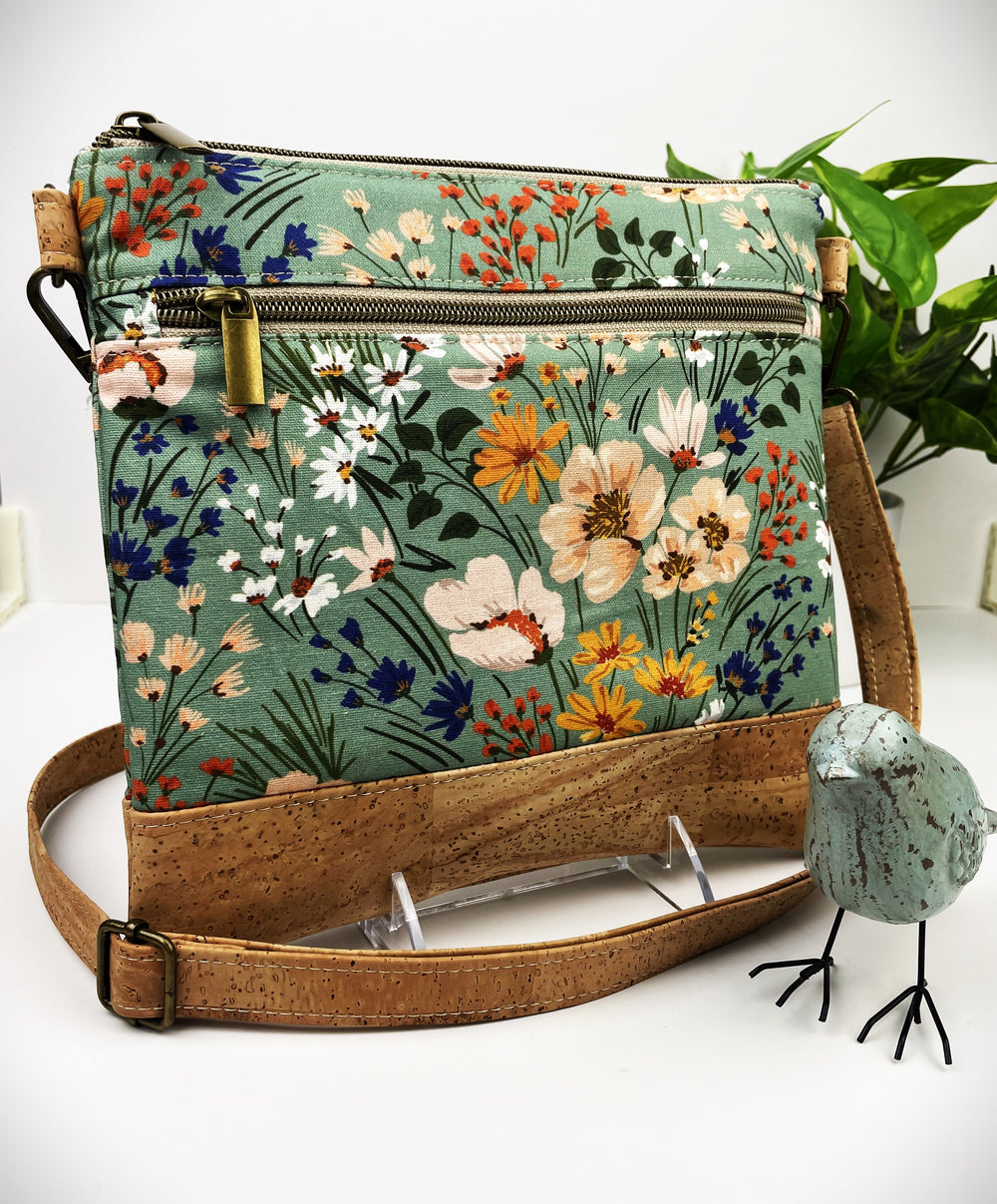 Slim Crossbody Bag - Wildflower Sage & Cork
