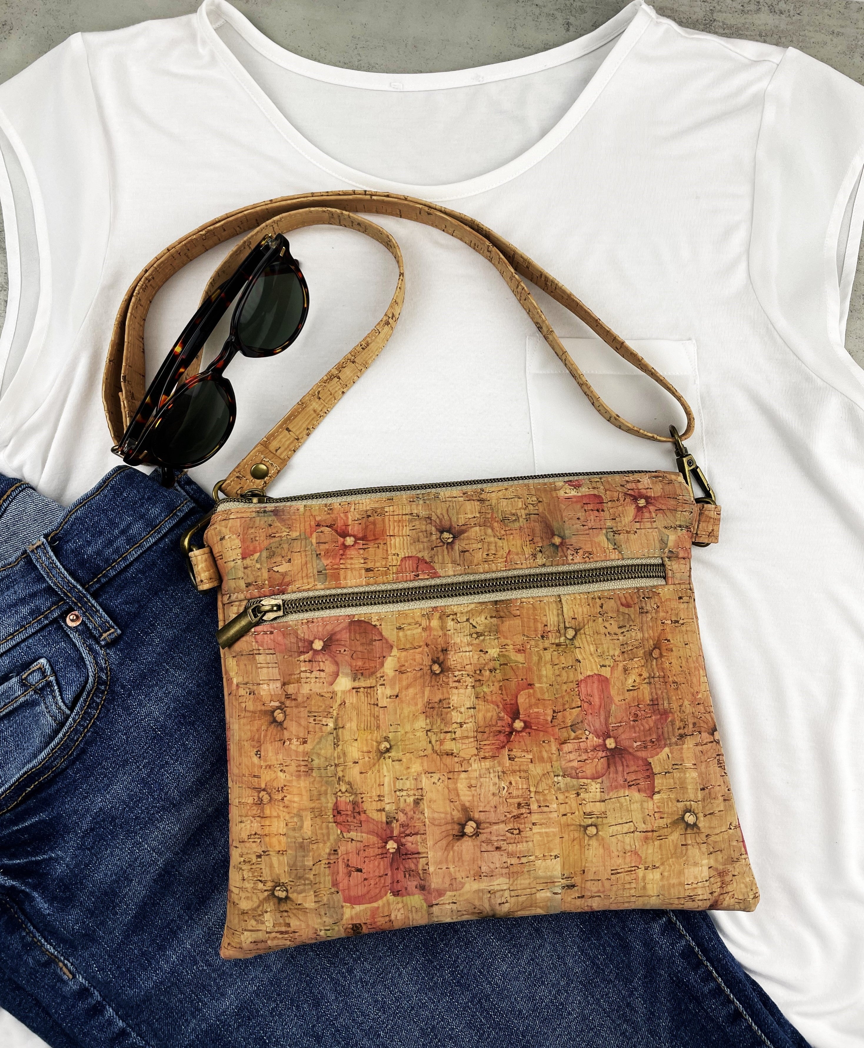 Slim Cork Crossbody Bag -Pink Floral