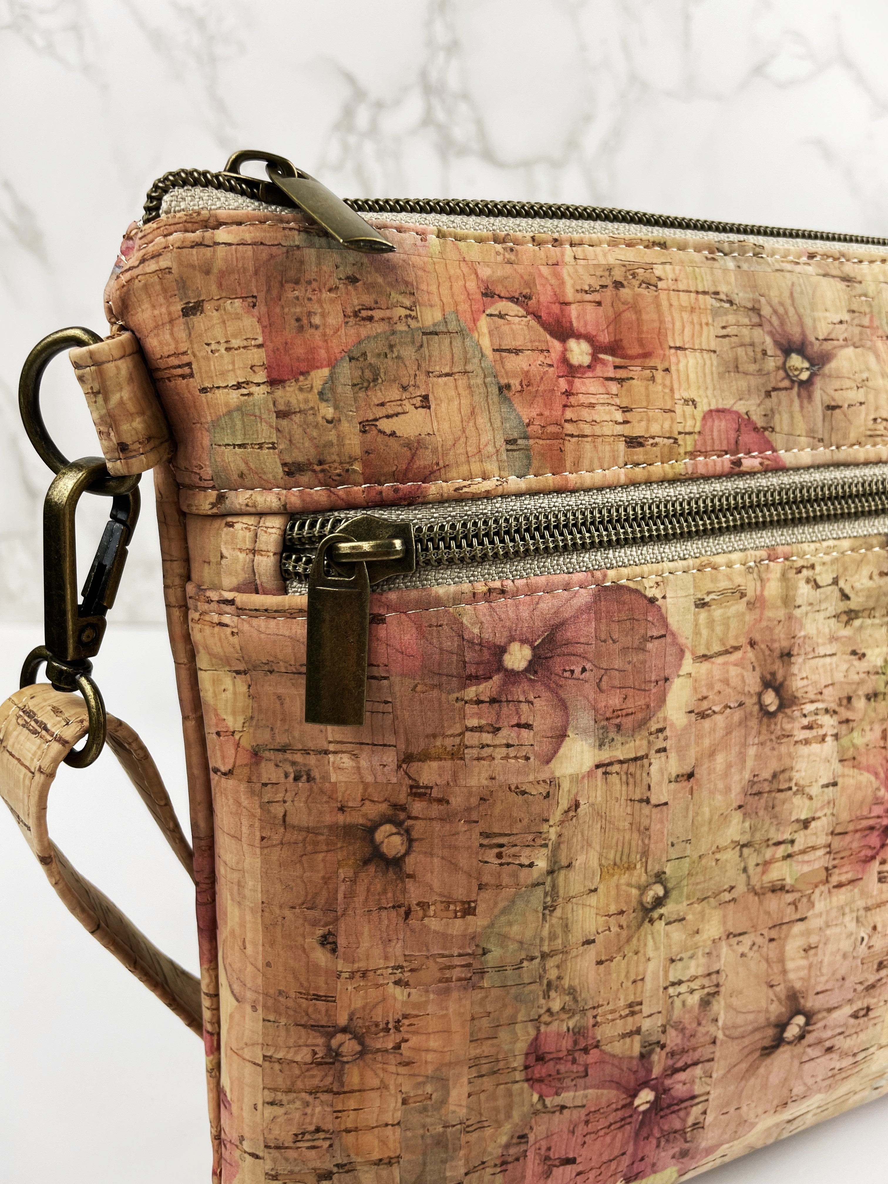 Slim Cork Crossbody Bag -Pink Floral