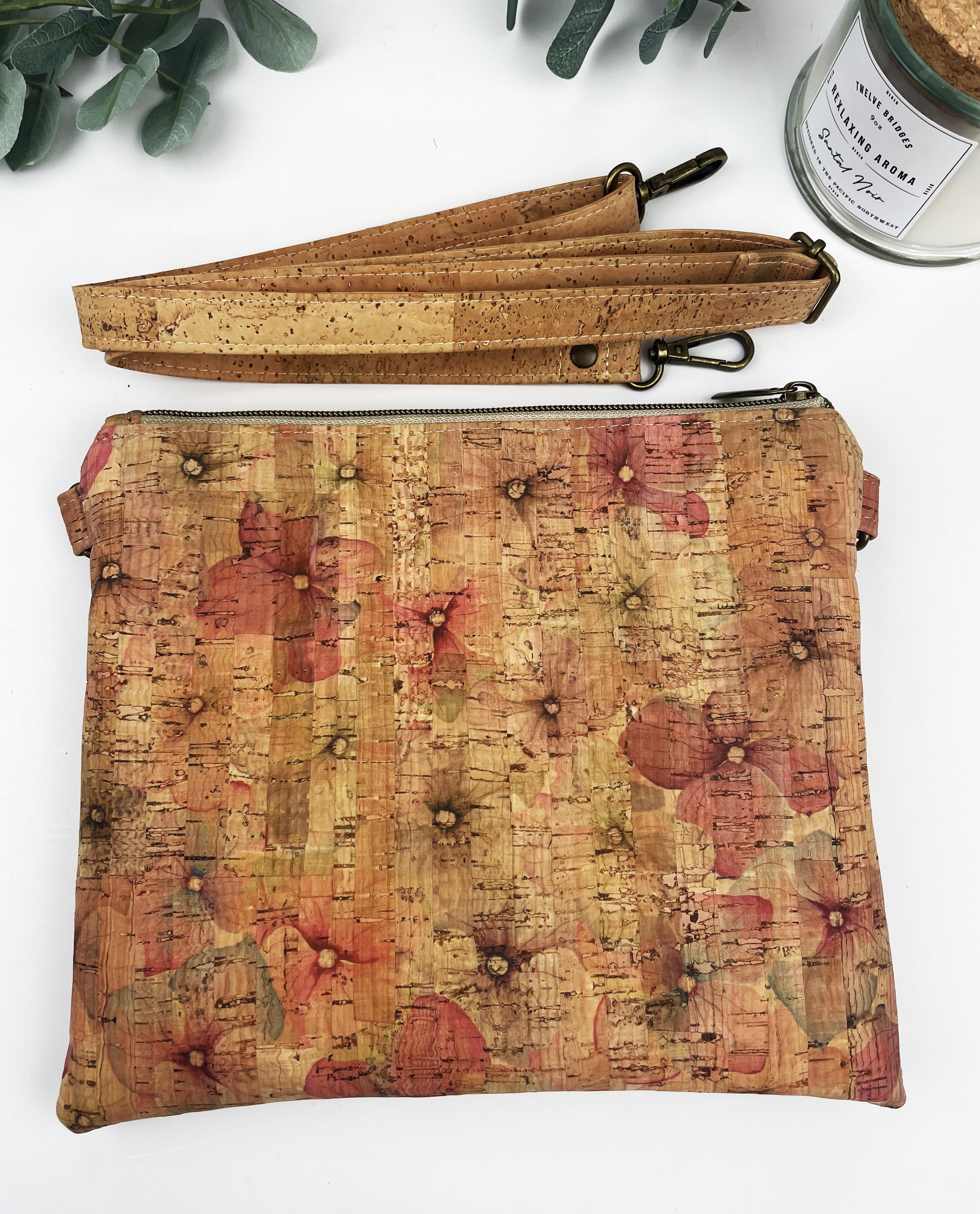Slim Cork Crossbody Bag -Pink Floral