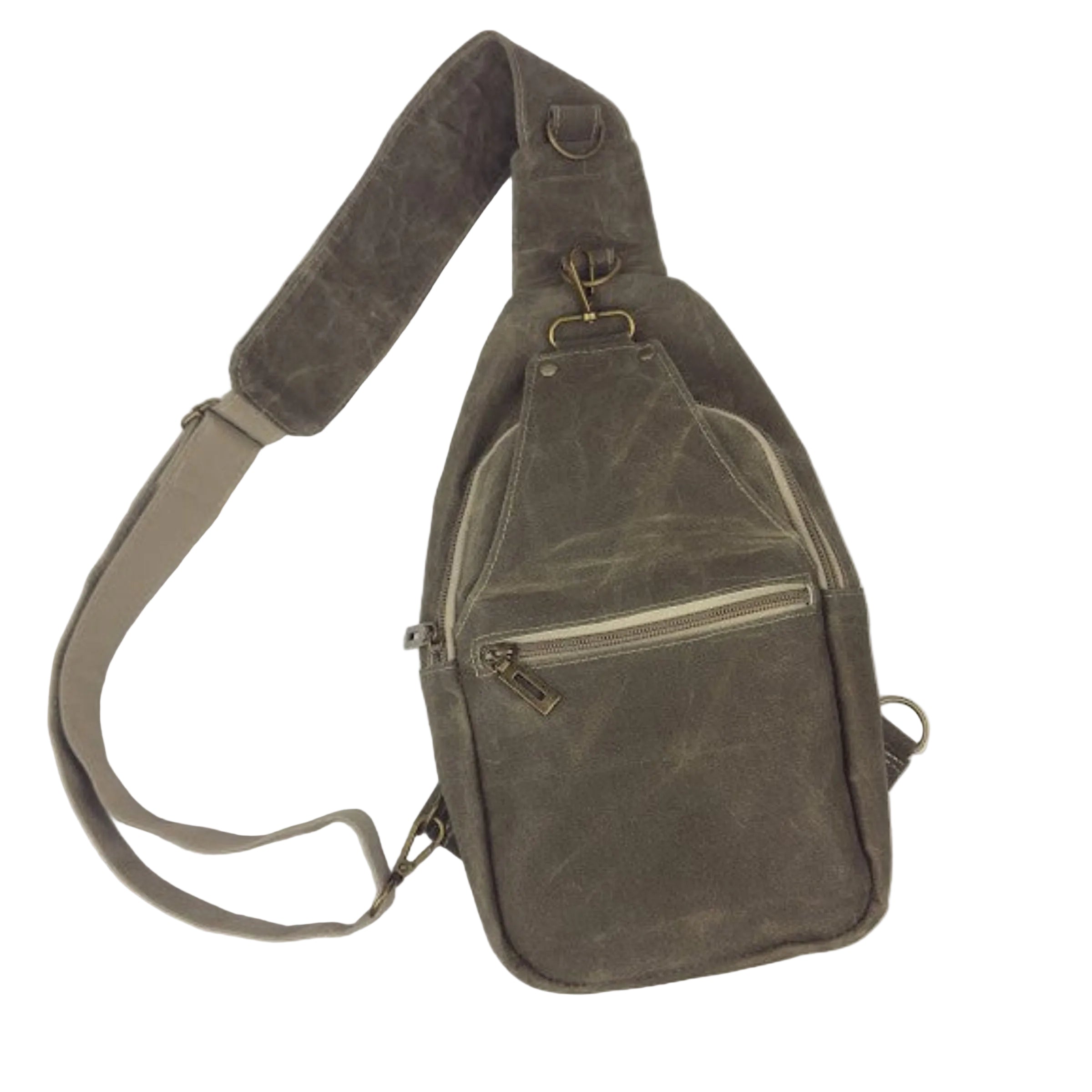 Olive waxed canvas sling bag