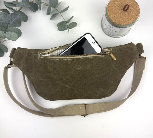 Waxed Canvas Sling Bag - Olive Green