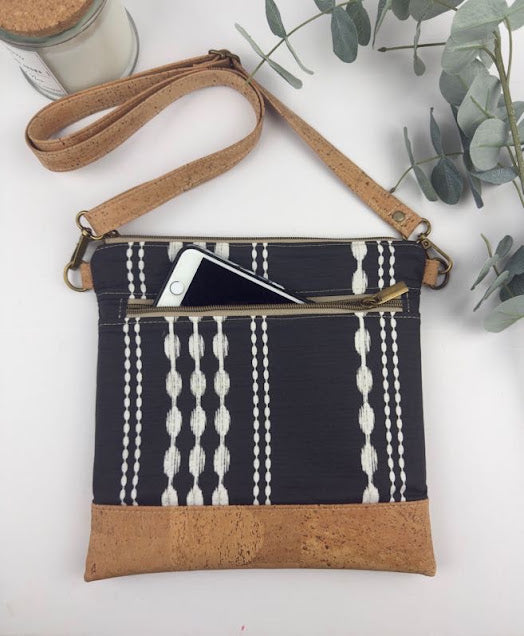 Slim Crossbody - White stripes on Black