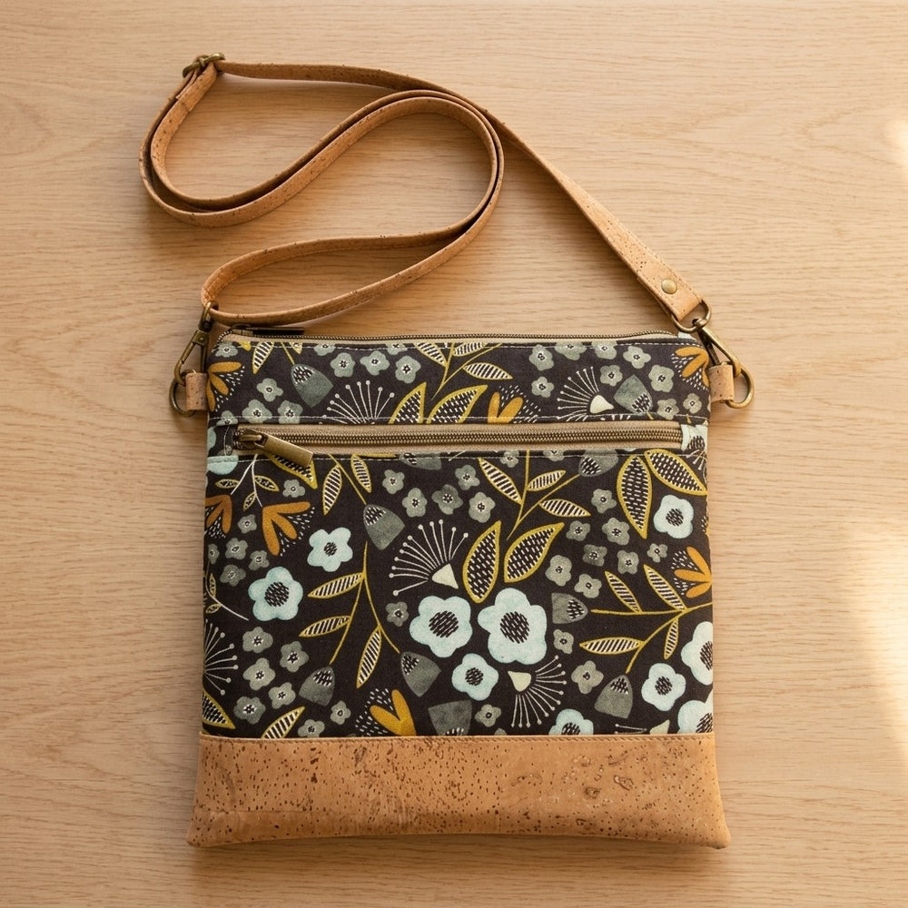 Slim Crossbody - Black and Blue Floral / Cork