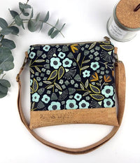 Slim Crossbody - Black and Blue Floral / Cork