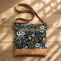 Slim Crossbody - Black and Blue Floral / Cork