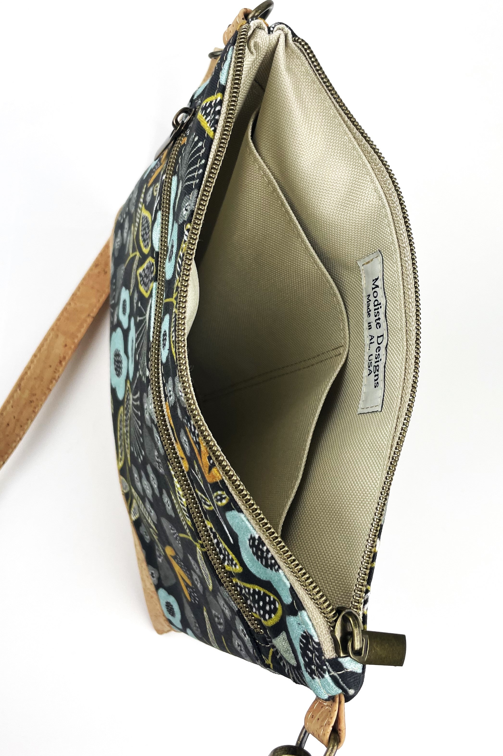 Slim Crossbody - Black and Blue Floral / Cork