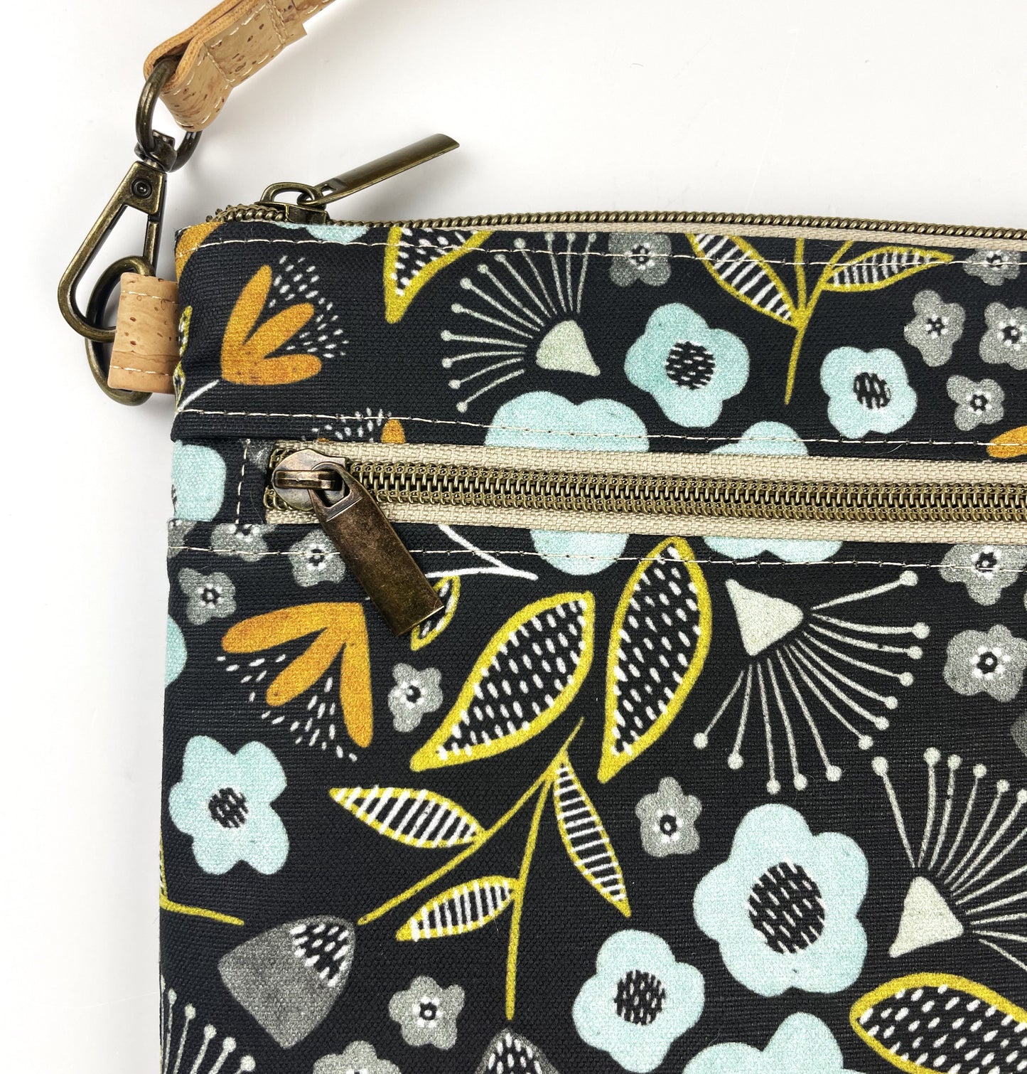 Slim Crossbody - Black and Blue Floral / Cork