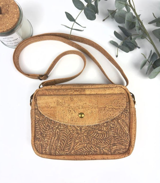 Blossom Embossed Cork Crossbody Bag